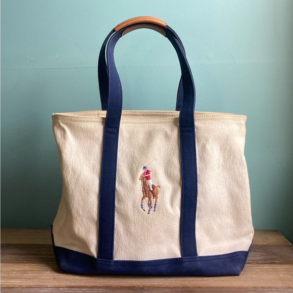 Polo Ralph Lauren Big Pony Canvas and Leather Tote Bag - Picture 9 of 14